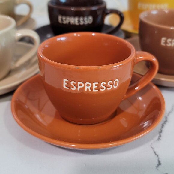 World Market Espresso Set 12 Pieces Mixed Earth Tone terracotta brown tan yellow - Picture 9 of 16